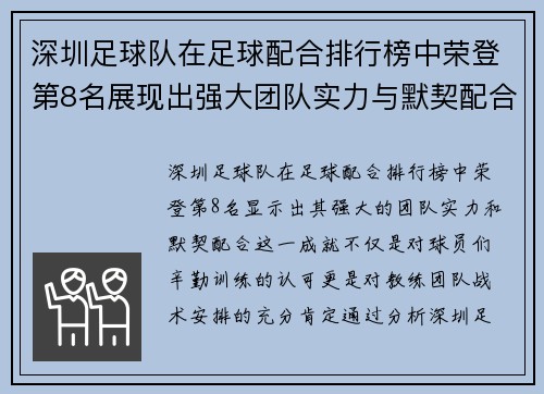 深圳足球队在足球配合排行榜中荣登第8名展现出强大团队实力与默契配合